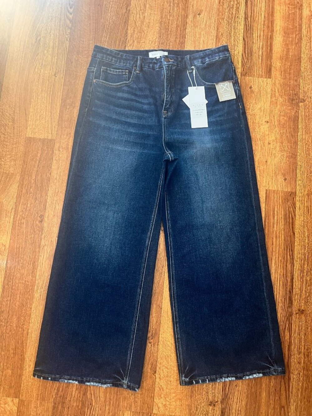Risen Womens Dark Wash Wide-Leg Tummy Control Jeans With Frayed Hem Size 2XL - Picture 11 of 11
